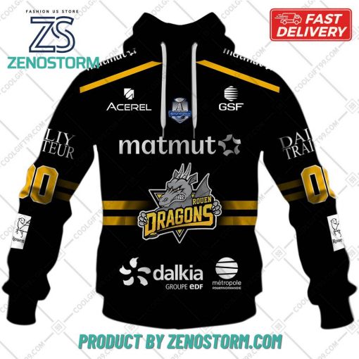 Personalized FR Hockey Dragons de Rouen Home Jersey Style Hoodie, Sweatshirt