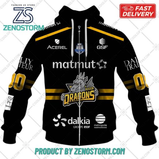 Personalized FR Hockey Dragons de Rouen Home Jersey Style Hoodie, Sweatshirt