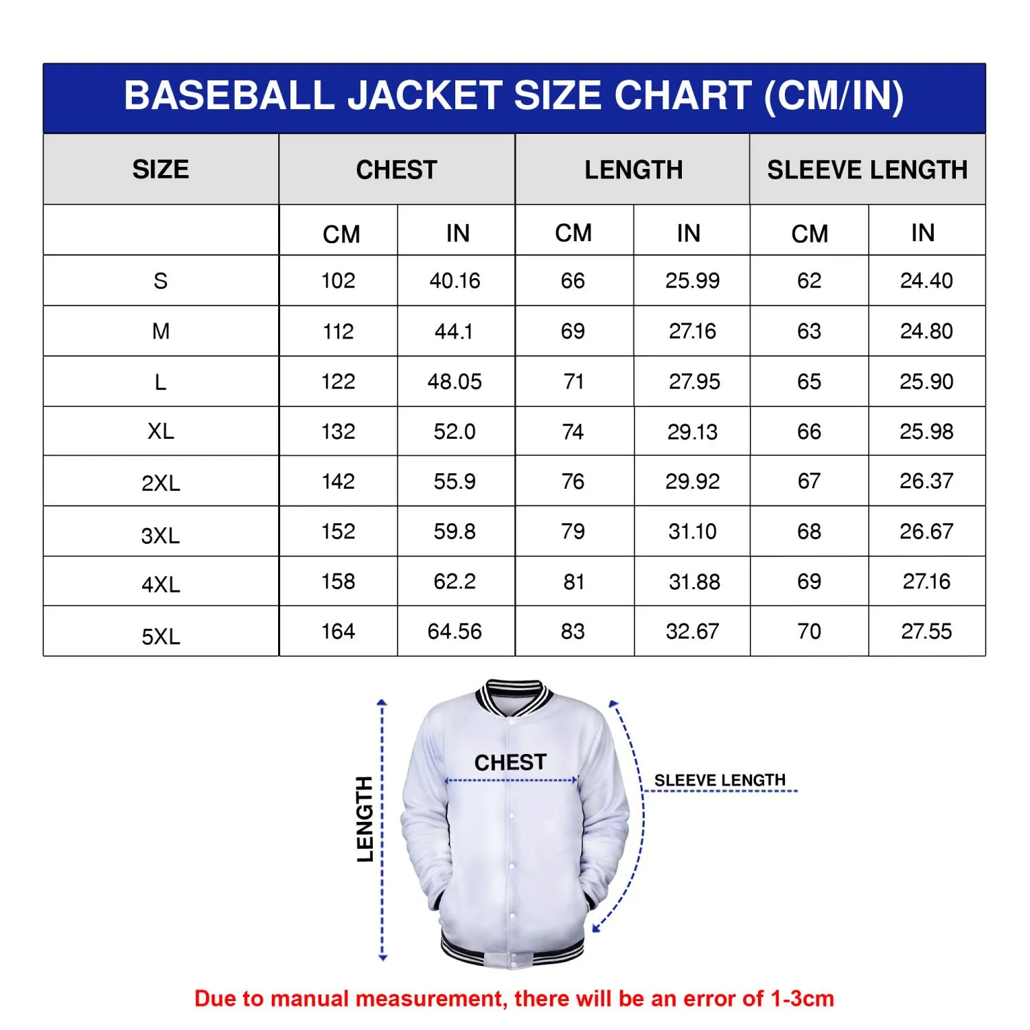 Baseball Jacket Size
