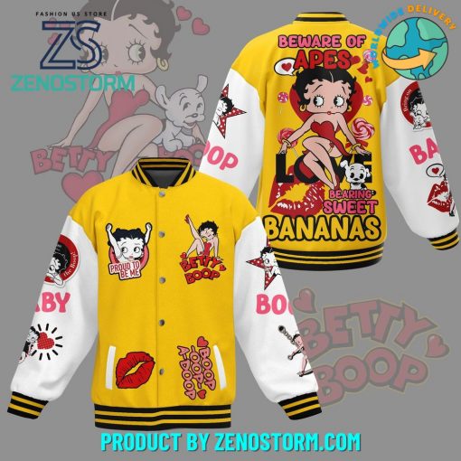 Betty Boop Beware Of Apes Yellow Baseball Jacket