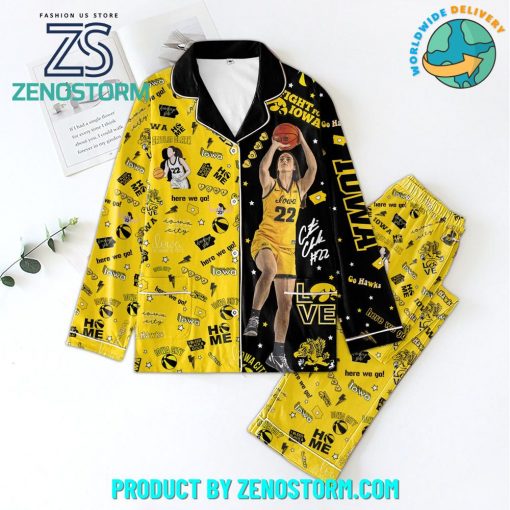 Iowa Hawkeyes Caitlin Clark Basketball Here We Go Pajamas Set