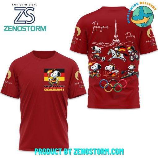 Snoopy Mouse Olympic Paris 2024 Team Germany Red Shirt