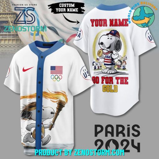 Snoopy Team USA Olympic Paris 2024 Personalized Baseball Jersey