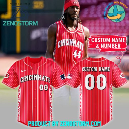 Cincinnati Reds White Red Stripped Customized Baseball Jersey