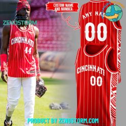 Cincinnati Reds White Red Stripped Customized Basketball Jersey