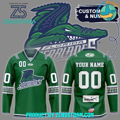 Florida Everblades Custom Name Green Hockey Jersey