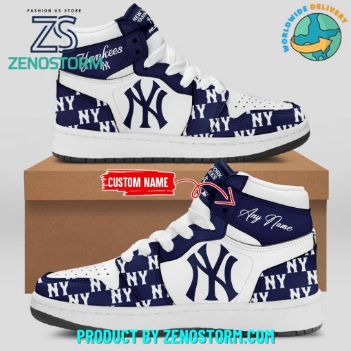 New York Yankees MLB Monogram Print Custom Name Air Jordan 1