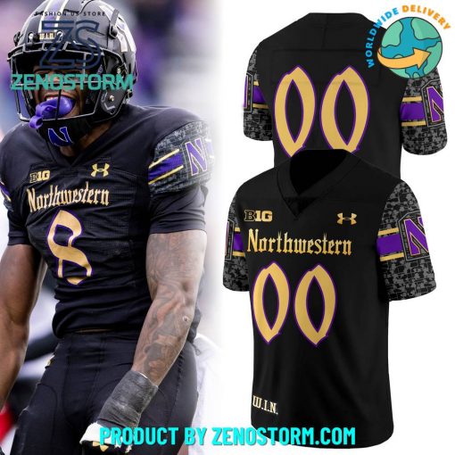 Northwestern Wildcats Black Gothic Customized Football Jersey