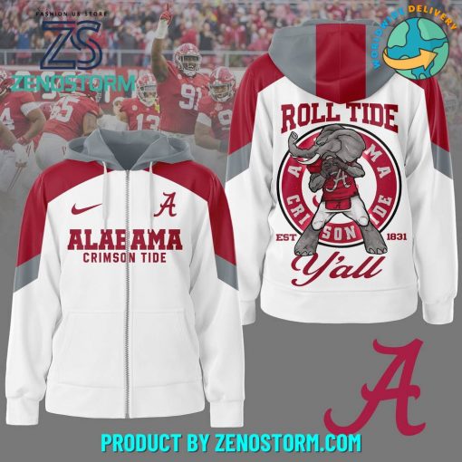 Alabama Crimson Tide NCAA Football Zip Hoodie – White