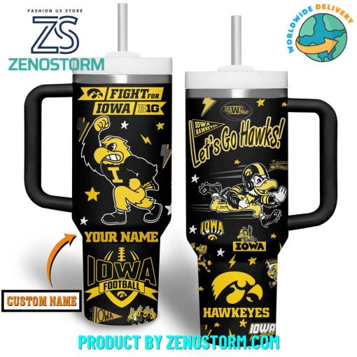 Iowa Hawkeyes Let’s Go Hawks Customized Stanley Tumbler – Black