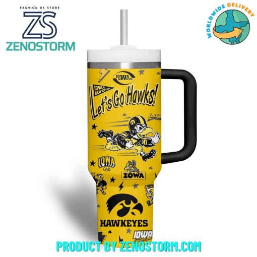 Iowa Hawkeyes Let’s Go Hawks Customized Stanley Tumbler – Yellow