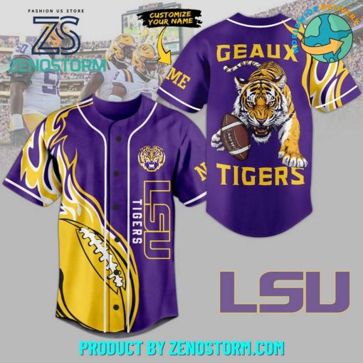 LSU Tigers Football Custom Name Baseball Jersey