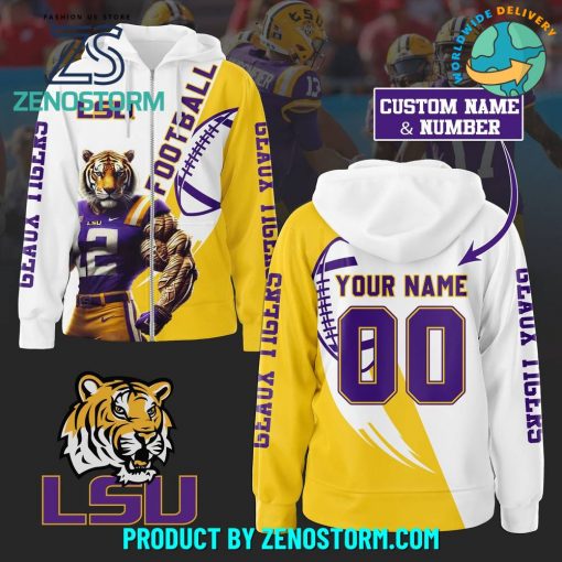 LSU Tigers Football Yellow White Personalized Zip Hoodie