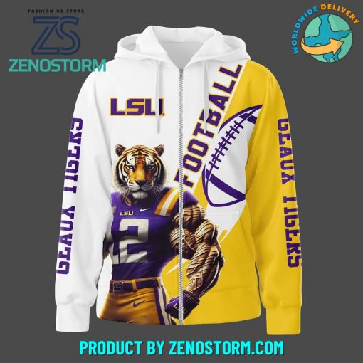 LSU Tigers Football Yellow White Personalized Zip Hoodie