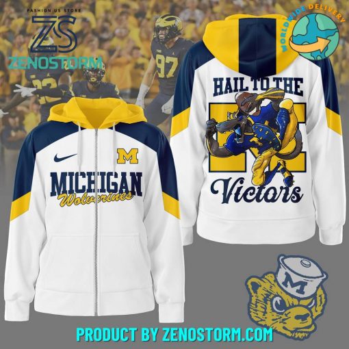 Michigan Wolverine Hail To The Victors Zip Hoodie – White