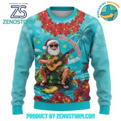 Mele Kalikimaka Poinsettia Lei Cyan Ugly Christmas Sweater