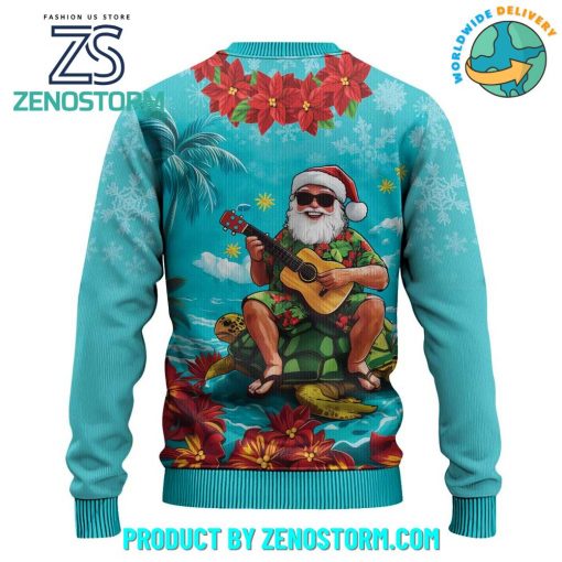 Mele Kalikimaka Poinsettia Lei Cyan Ugly Christmas Sweater