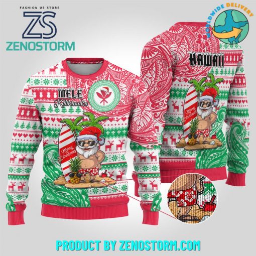 Santa Claus Surf Mele Kalikimaka Ugly Christmas Sweater