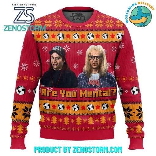 Saturday Night Live Wayne’s World  Are you Mental Christmas Ugly Sweater