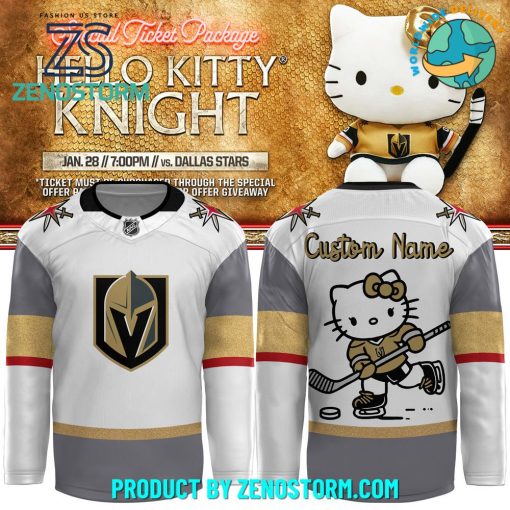 Vegas Golden Knights X Hello Kitty White Personalized Hockey Jersey