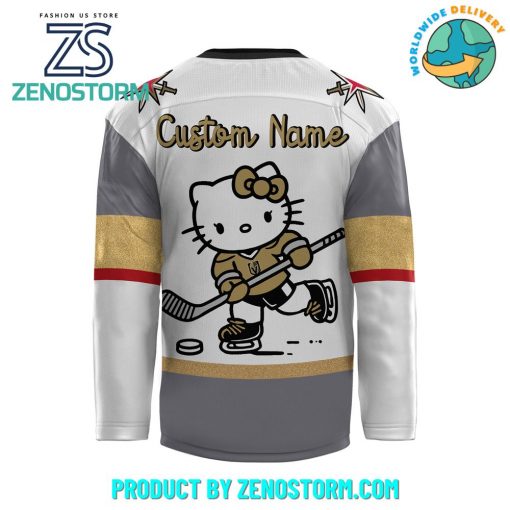 Vegas Golden Knights X Hello Kitty White Personalized Hockey Jersey