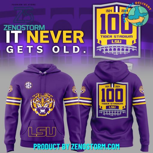 LSU Tigers Football 100 Tigers Stadium Purple Hoodie, Pants, Cap