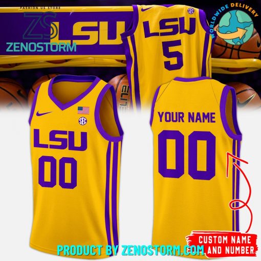 LSU Tigers Basketball Gold Uniform Basketball Jersey