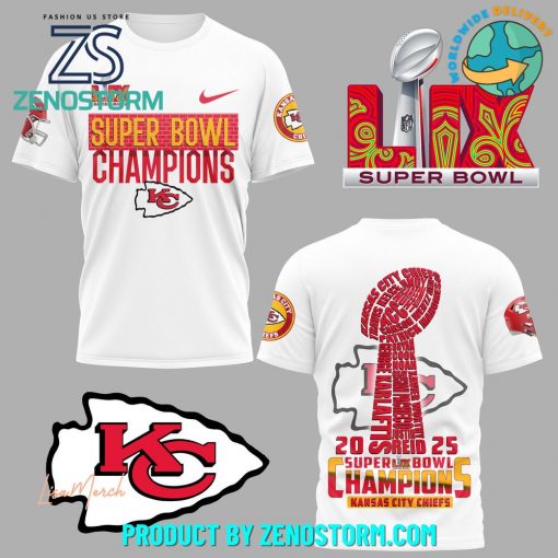 Kansas City Chiefs Football Champions Super Bowl 2025 White Shirt