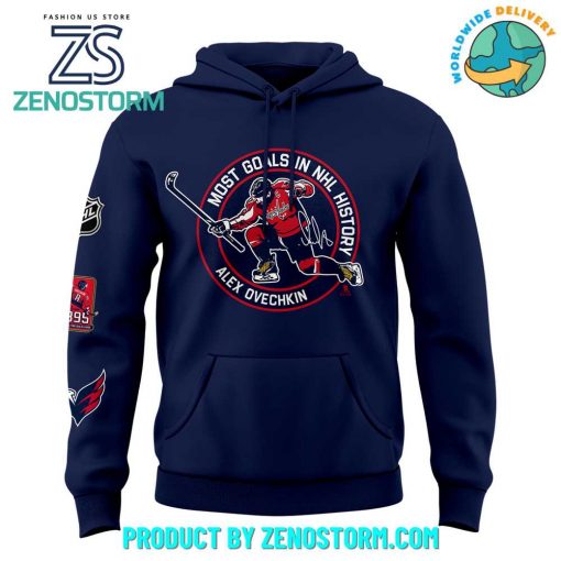 Alexander Ovechkin Washington Capitals NHL All-Time Leading Goal Scorer Cross Sticks Hoodie Navy 2025.