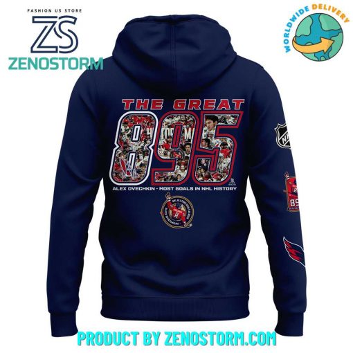 Alexander Ovechkin Washington Capitals NHL All-Time Leading Goal Scorer Cross Sticks Hoodie Navy 2025.
